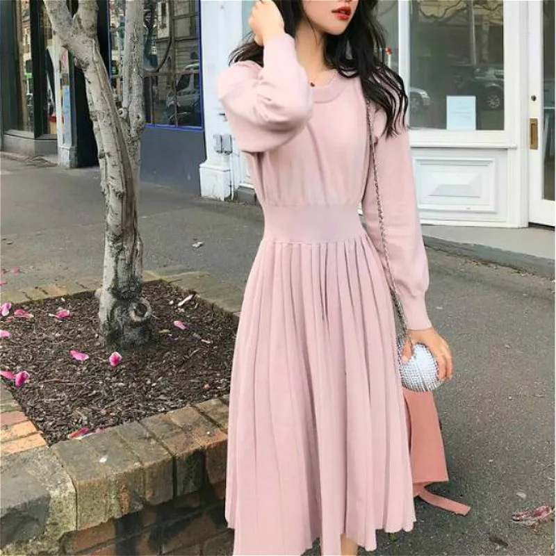 C French Style Dress Women Elegant Slim Lantern Sleeve Draped Knitted Dress Female One Piece Dress Korean New Autumn 2020
C French Style Dress Women Elegant Slim Lantern Sleeve Draped Knitted Dress Female One Piece Dress Korean New Autumn 2020