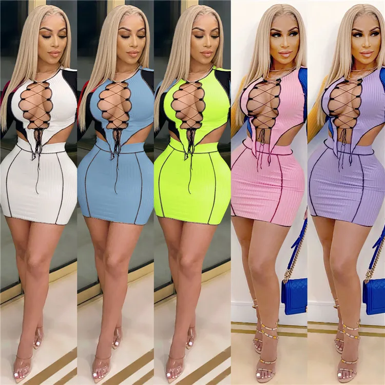 new arrivals 2021 spring clothings for women patchwork knitted bandage women 2 piece skirt set, Picture color
new arrivals 2021 spring clothings for women patchwork knitted bandage women 2 piece skirt set, Picture color