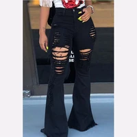 

2019 High Waist Female Flare Ripped Jeans For Women Jeans Wide Leg Plus Size Flared Denim Skinny
