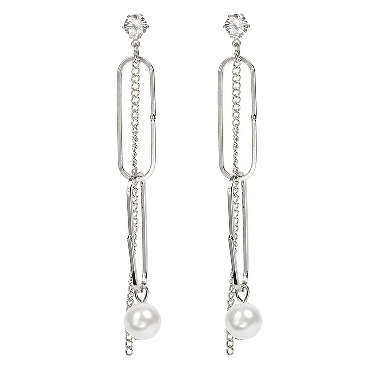 JUHU 2021 New geometric long zircon tassel stud earrings fashion gold silver clip shape pearl drop earring pin jewelry for women
JUHU 2021 New geometric long zircon tassel stud earrings fashion gold silver clip shape pearl drop earring pin jewelry for women