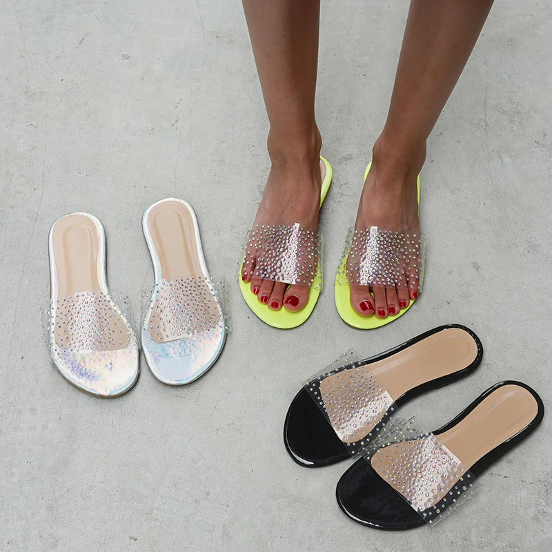 2021 summer Fashion transparent slippers diamond flat shoes outdoors Bright dazzle colour sandals Beach shoes, Pink,green,black
2021 summer Fashion transparent slippers diamond flat shoes outdoors Bright dazzle colour sandals Beach shoes, Pink,green,black