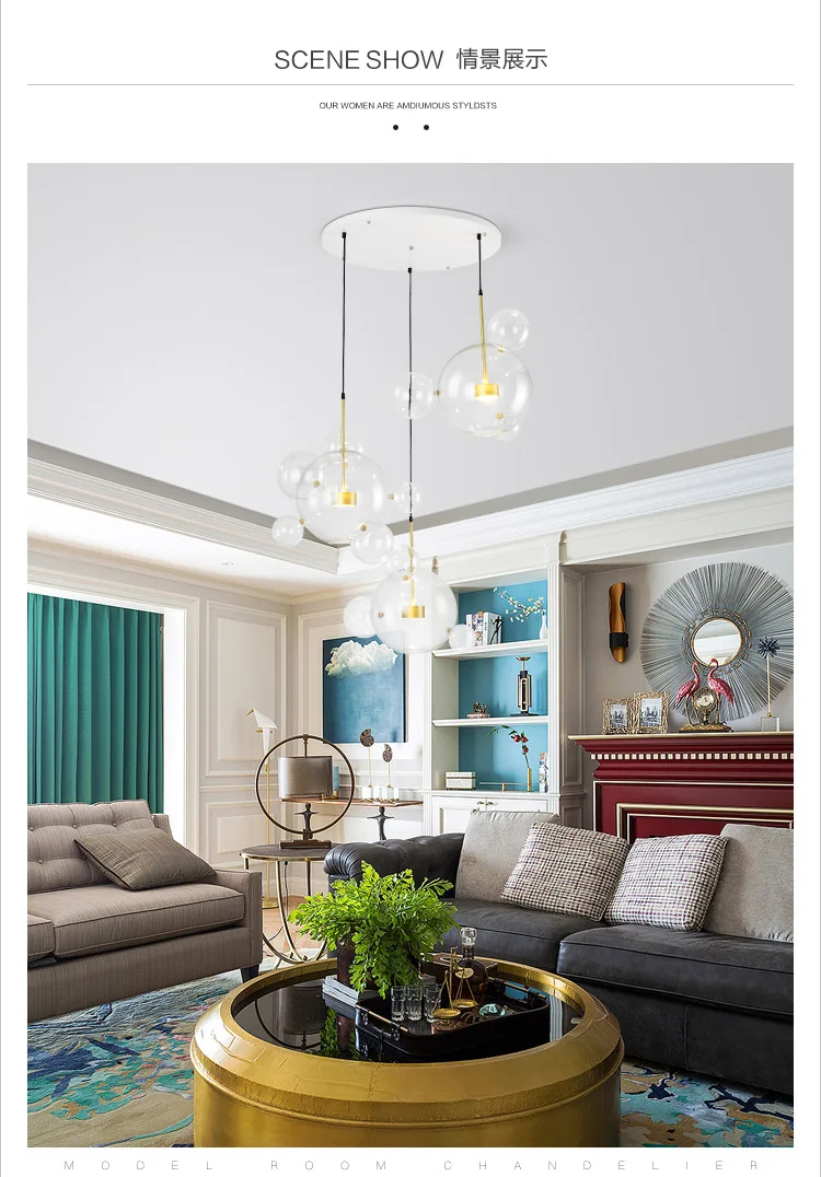 Postmodern Nordic soap glass bubbles designer LED pendant lamp for living room Mickey shape chandelier