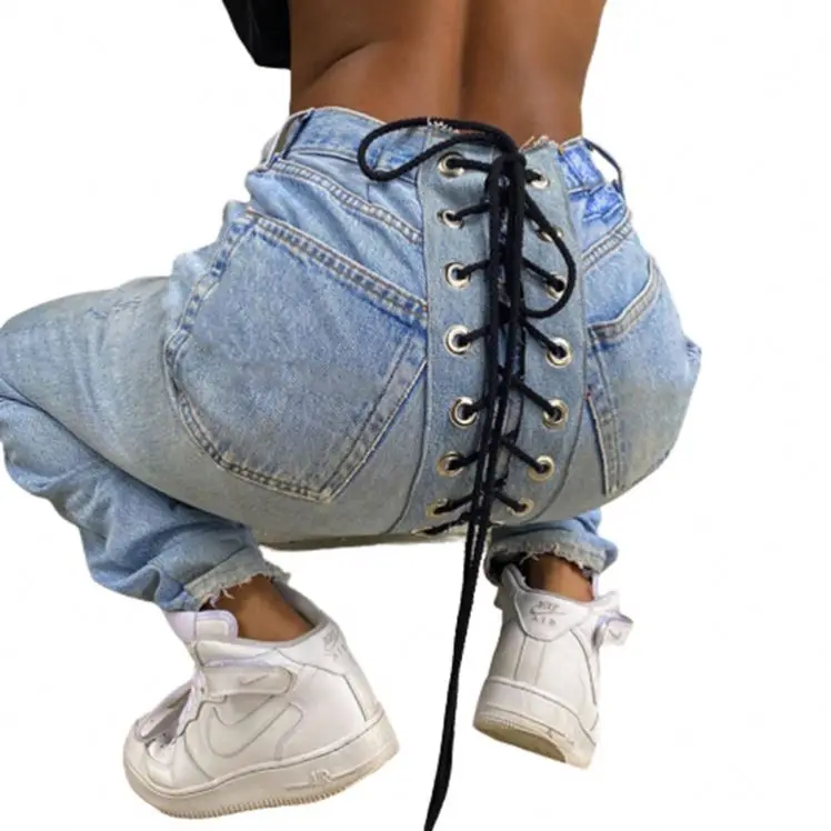 Fall Casual Streetwear Eyelet Bandage Denim Pants Women Female Bottoms Ladies Trousers Jeans Pants
Fall Casual Streetwear Eyelet Bandage Denim Pants Women Female Bottoms Ladies Trousers Jeans Pants