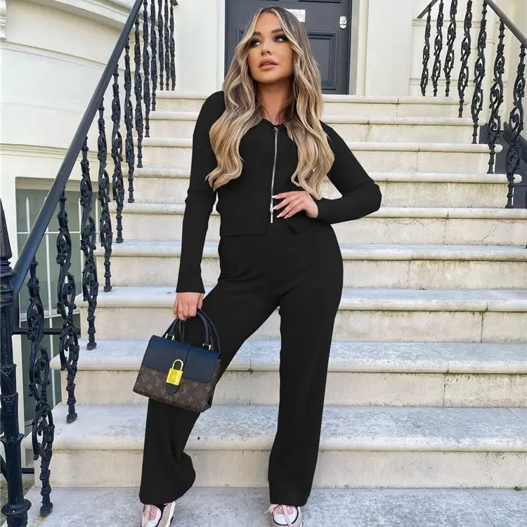 Best Design Solid Color Knitting Loose Double Zipper Comfy Two Piece Set Tracksuits Autumn Two Piece Sets For Women
Best Design Solid Color Knitting Loose Double Zipper Comfy Two Piece Set Tracksuits Autumn Two Piece Sets For Women