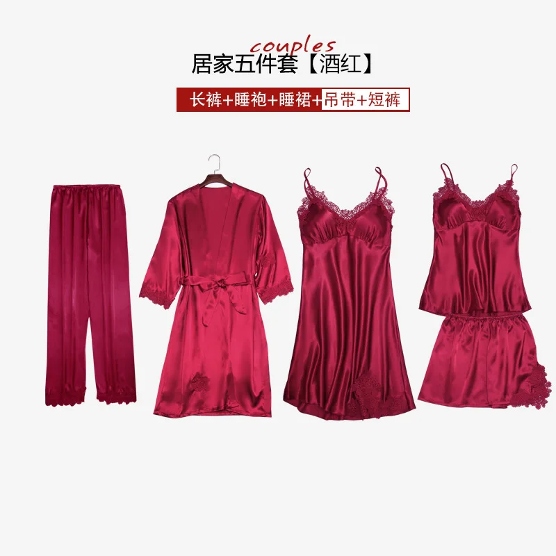 Hot Selling Solid Red Color Five-Piece Sets Silk Women Pajamas Stain Fabric Ready For Ship, Grey,red,pink,blue
Hot Selling Solid Red Color Five-Piece Sets Silk Women Pajamas Stain Fabric Ready For Ship, Grey,red,pink,blue