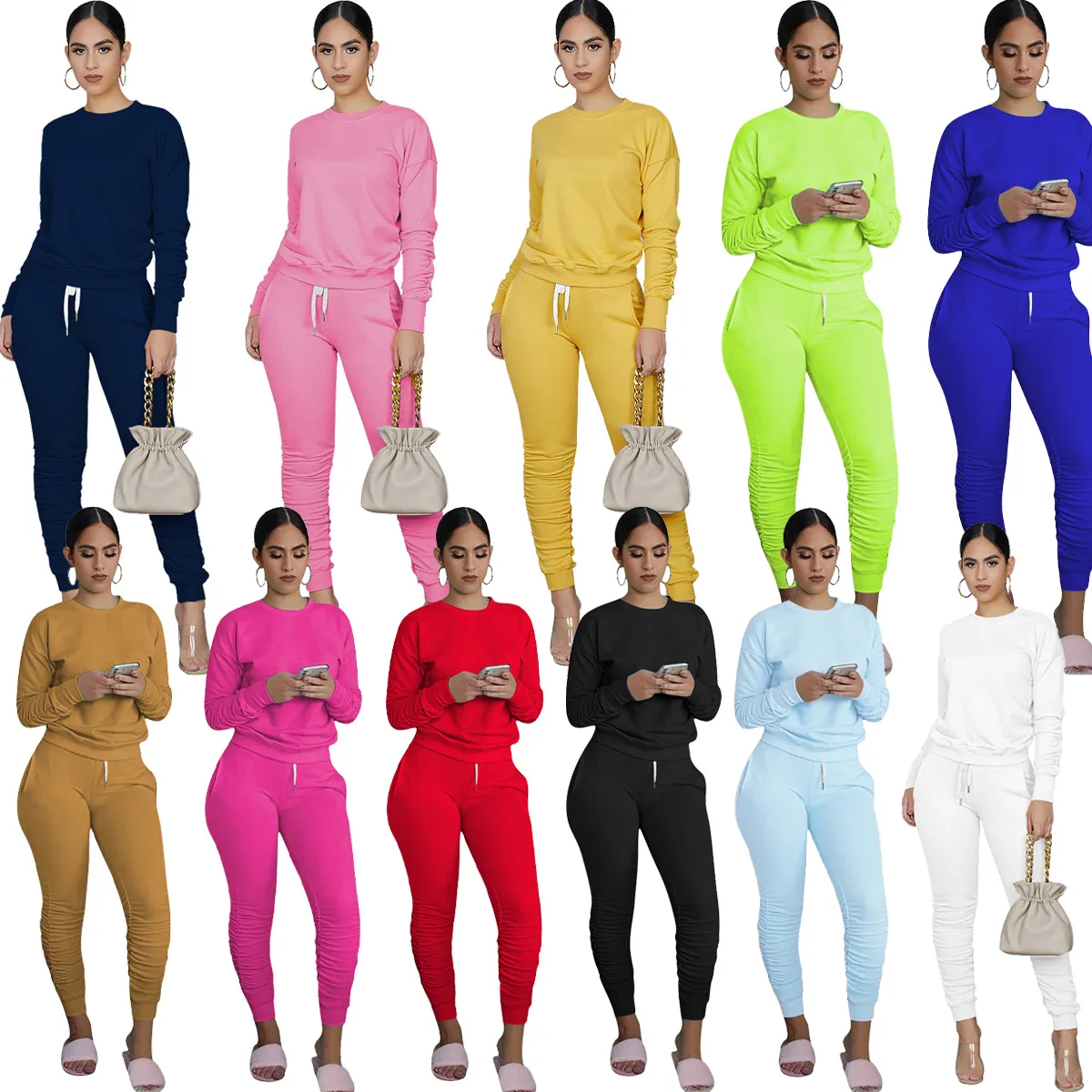New Arrivals 2020 Trendy Women 2 Two Piece Set Fall Workout Clothing Long Sleeve Tops Stacked Pants, Picture
New Arrivals 2020 Trendy Women 2 Two Piece Set Fall Workout Clothing Long Sleeve Tops Stacked Pants, Picture