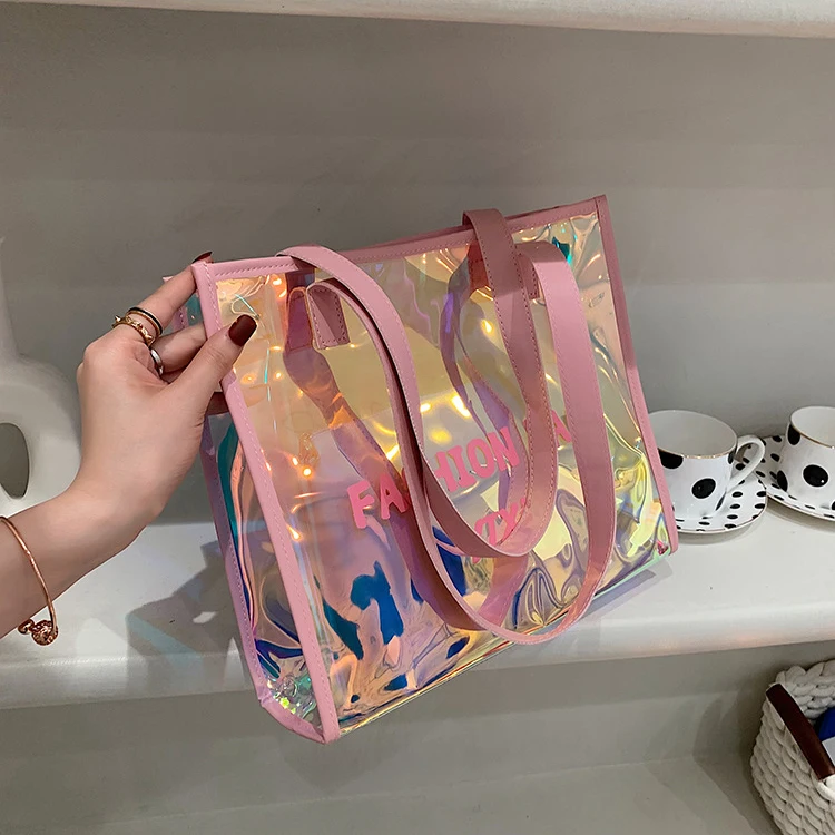 Summer Beach Large Capacity Laser Clear Transparent Tote Jelly Purses and Handbags for Women, Red/khaki/black/pink/silver
Summer Beach Large Capacity Laser Clear Transparent Tote Jelly Purses and Handbags for Women, Red/khaki/black/pink/silver