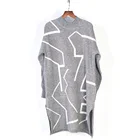 Sweater Manufacturer Womens Knitted Designs Geometric Long Gray Pullover Sweater