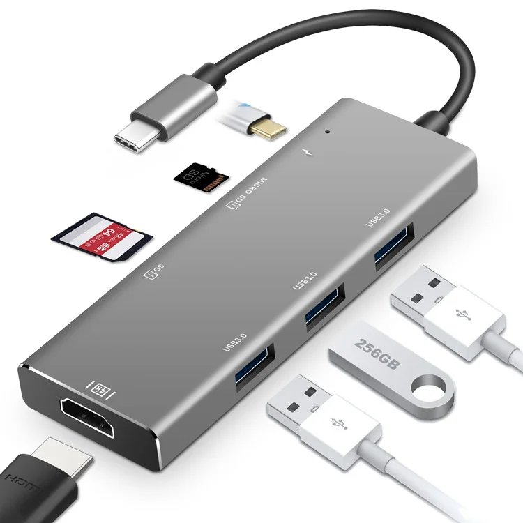7-in-1 Type-C USB 3.0 hub Multi-function Interface 4K HD Docking Station Hub, Black or customized
7-in-1 Type-C USB 3.0 hub Multi-function Interface 4K HD Docking Station Hub, Black or customized