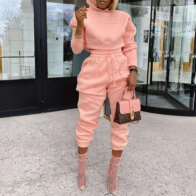 Casual Solid Hoodie Fall Autumn Women Ladies Two Pant Pieces Jogger Set Womens Sweat Pocket Crop Sweatsuit 2 Piece Pants Sets, Customized color
Casual Solid Hoodie Fall Autumn Women Ladies Two Pant Pieces Jogger Set Womens Sweat Pocket Crop Sweatsuit 2 Piece Pants Sets, Customized color