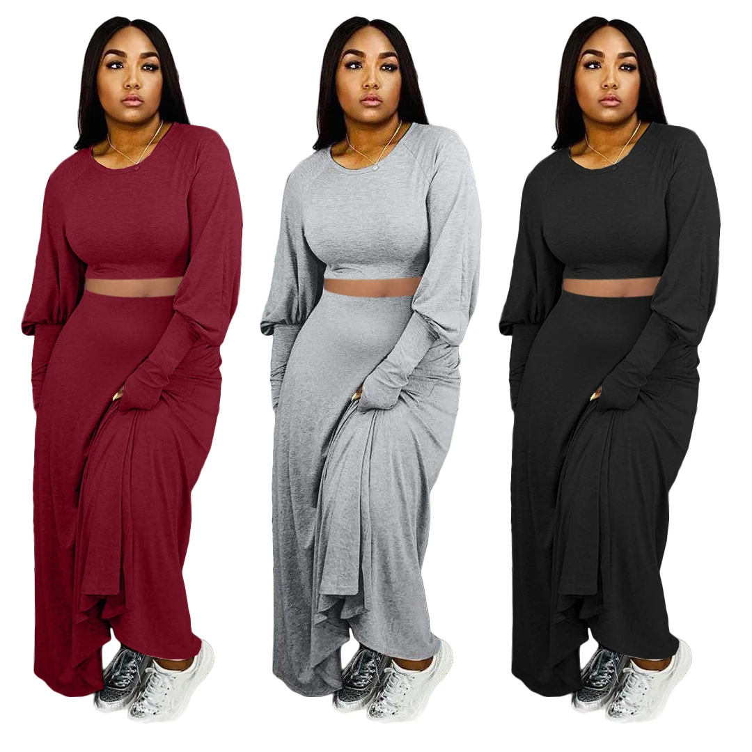 2021 Pure Color Long Sleeve Bare Waist Bound Wrist Top + Long Skirt Casual lady Two-Piece Suit Ladies Autumn 2-Piece Set, 3 colors
2021 Pure Color Long Sleeve Bare Waist Bound Wrist Top + Long Skirt Casual lady Two-Piece Suit Ladies Autumn 2-Piece Set, 3 colors