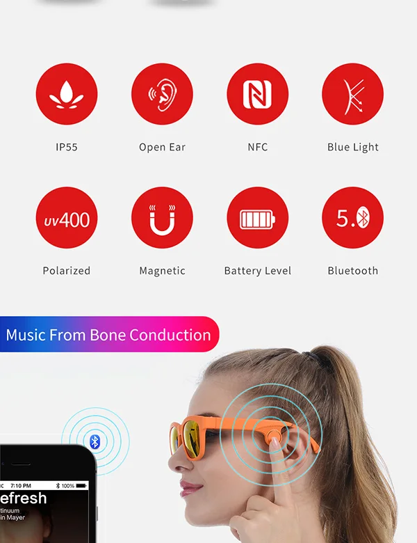 Bone Conduction Wireless Bluetooth Music Sunglasses Earphone Headset Headphone - ANKUX.COM