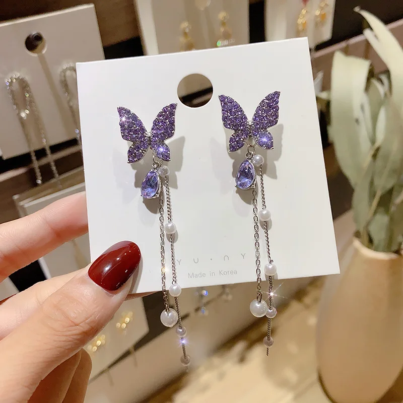 Fairy Vintage S925 Needle Purple Rhinestone Butterfly Dangle Earrings Zirconia Crystal Pearl Butterfly Tassel Earrings
Fairy Vintage S925 Needle Purple Rhinestone Butterfly Dangle Earrings Zirconia Crystal Pearl Butterfly Tassel Earrings