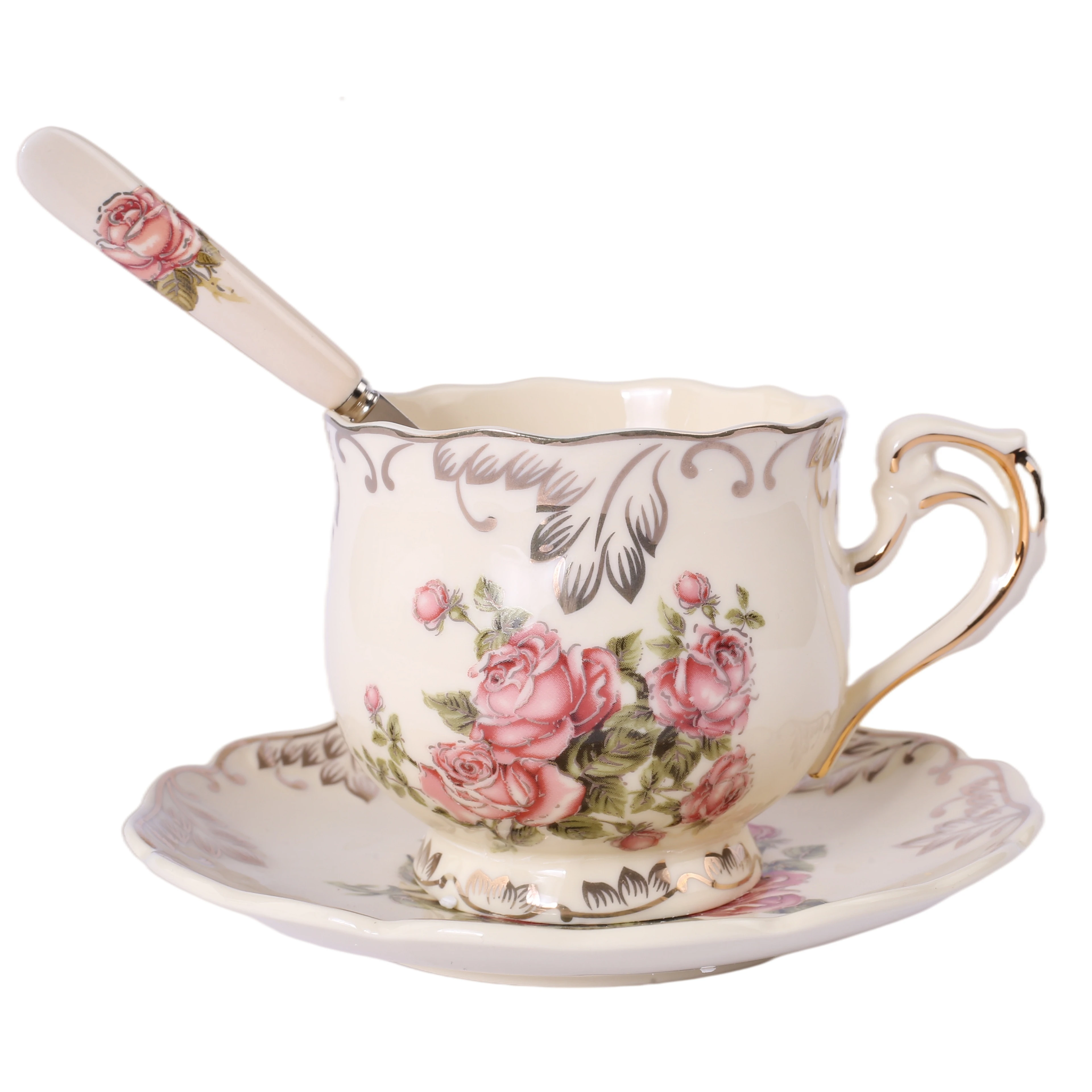 Fancy Floral Vintage 9 oz Coffee Tea Cups & Saucers Sets with Retro Spoon Ceramic Cups
Fancy Floral Vintage 9 oz Coffee Tea Cups & Saucers Sets with Retro Spoon Ceramic Cups