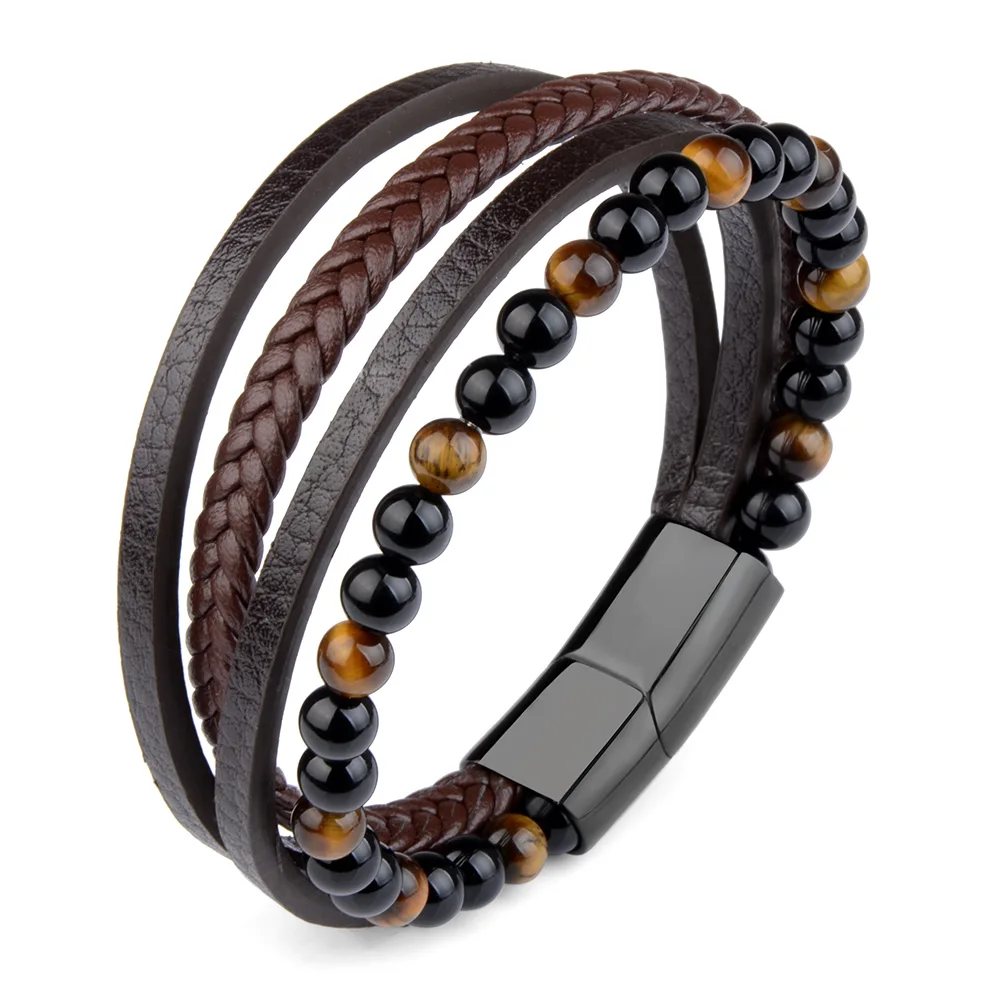 Tiger Eye Stone Beads Stainless Steel Magnetic Buckle Brown Genuine Leather Multi Layer Braided Bracelet
Tiger Eye Stone Beads Stainless Steel Magnetic Buckle Brown Genuine Leather Multi Layer Braided Bracelet
