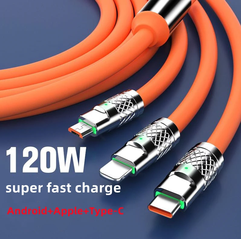 Data cable three-in-one charging cable one for three 120W super fast charging cable for TYPE-C
Data cable three-in-one charging cable one for three 120W super fast charging cable for TYPE-C