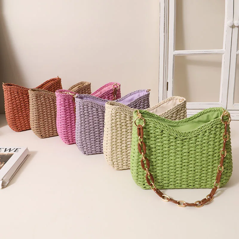 Summer Handmade Beach Straw Bags Exquisite Acrylic Chain Party Banquet Purse Hand Woven Handbag Female Clutch Shoulder Bags
Summer Handmade Beach Straw Bags Exquisite Acrylic Chain Party Banquet Purse Hand Woven Handbag Female Clutch Shoulder Bags