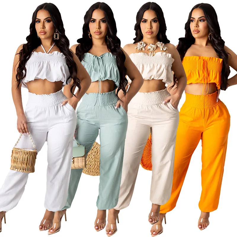 Women's Pleated Sexy Tube Top Two-piece Suit Wide Leg Pants Solid Color Sleeveless Casual Beach Vacation Set summer 2021
Women's Pleated Sexy Tube Top Two-piece Suit Wide Leg Pants Solid Color Sleeveless Casual Beach Vacation Set summer 2021