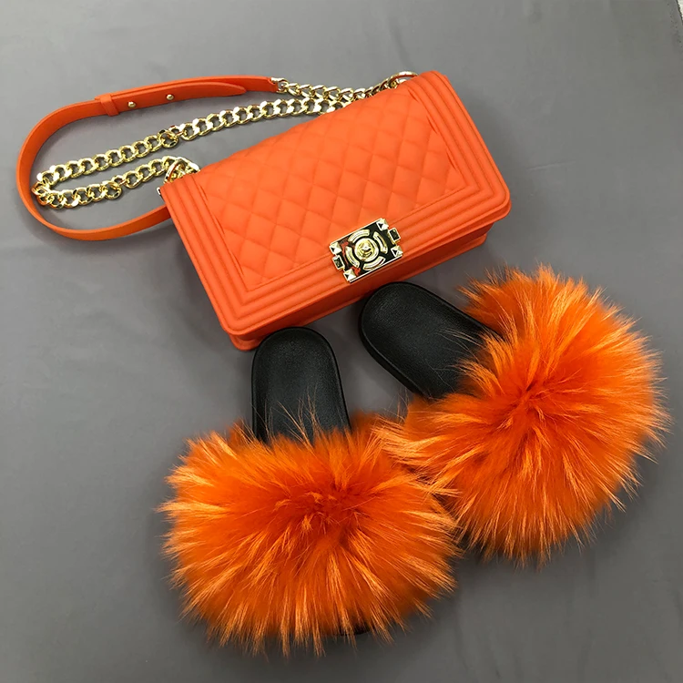 Stylish women ladies colorful jelly purses and raccoon fur slippers cute big real furry fur slippers, Customized color
Stylish women ladies colorful jelly purses and raccoon fur slippers cute big real furry fur slippers, Customized color