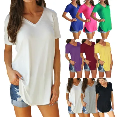 Womens Clothing Fashion Big Size T Shirt Female Solid V Neck Short Sleeve, Black, green, gray, purple, yellow, white, sapphire, burgundy, rose
Womens Clothing Fashion Big Size T Shirt Female Solid V Neck Short Sleeve, Black, green, gray, purple, yellow, white, sapphire, burgundy, rose