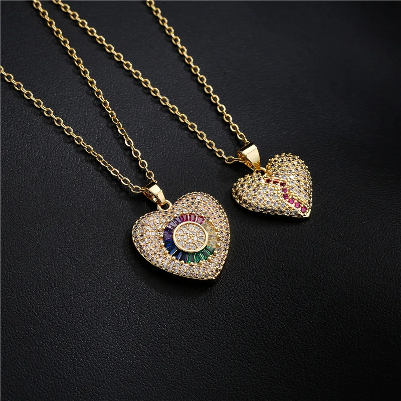 Luxury Real Gold Plated Full Diamond Heart Pendant Necklaces Rainbow Color Cubic Zircon Love Heart Necklaces
Luxury Real Gold Plated Full Diamond Heart Pendant Necklaces Rainbow Color Cubic Zircon Love Heart Necklaces