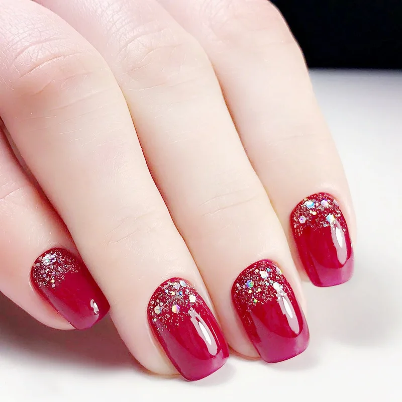 High Quality Wholesale Gel Press On Nails Short Square Red Glitter Artificial Fingernails, Picture
High Quality Wholesale Gel Press On Nails Short Square Red Glitter Artificial Fingernails, Picture