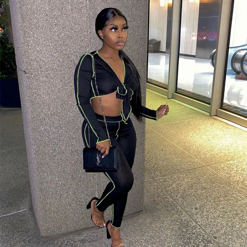 A20589S Casual Women Two Piece Set Long Sleeve Solid Black Cross Crop Tops+Skinny Trouser 2021 NEW Arrival Streetwear
A20589S Casual Women Two Piece Set Long Sleeve Solid Black Cross Crop Tops+Skinny Trouser 2021 NEW Arrival Streetwear