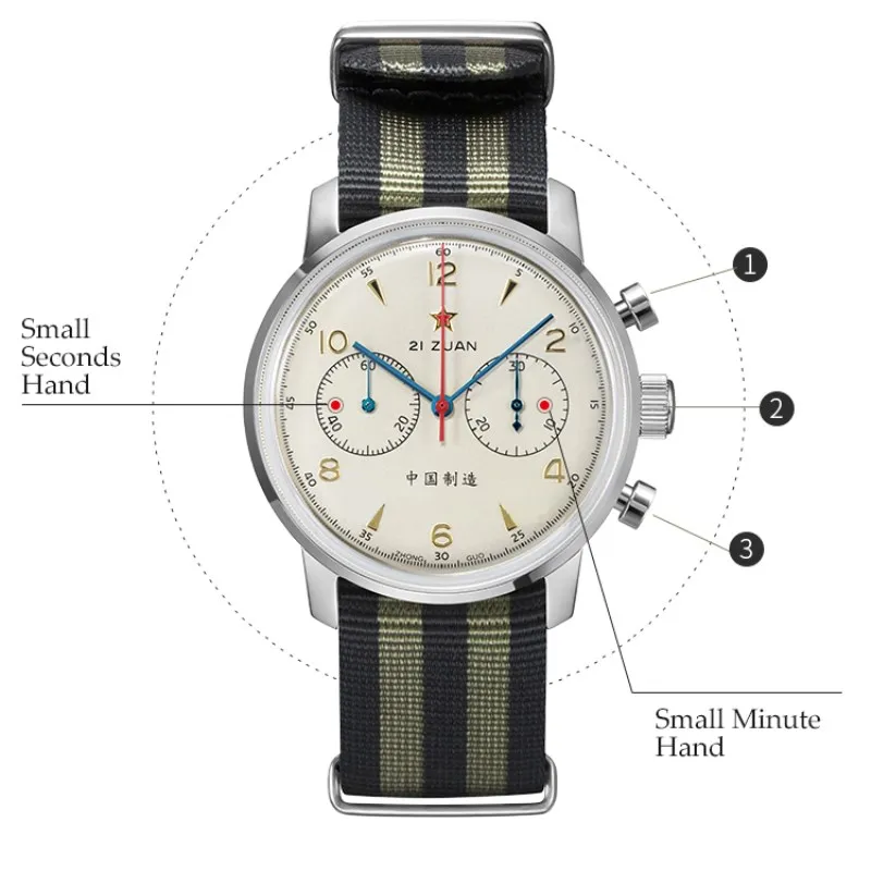 

RED STAR 42mm Men's Pilot Chronograph Mechanical Watches Hand Wind Movement Air Force Aviation 1963 Clock
