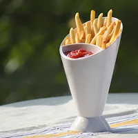 

Food Grade 2 in 1 Cone Plastic Salad Finger Foods French Fries Dipping Cup dessert cups