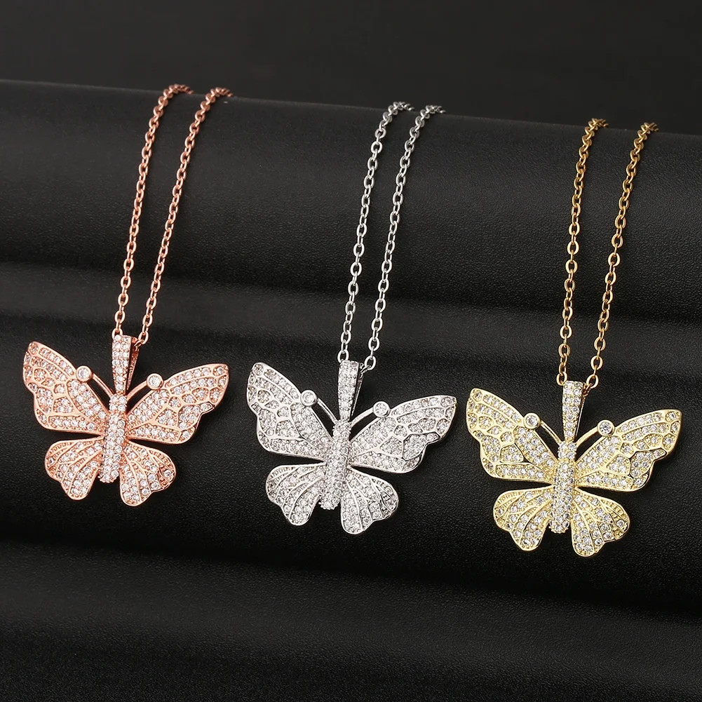 

Amazon best-selling 14k gold-plated necklace yellow butterfly inlaid colored diamond pendant clavicle chain necklace, Picture shows