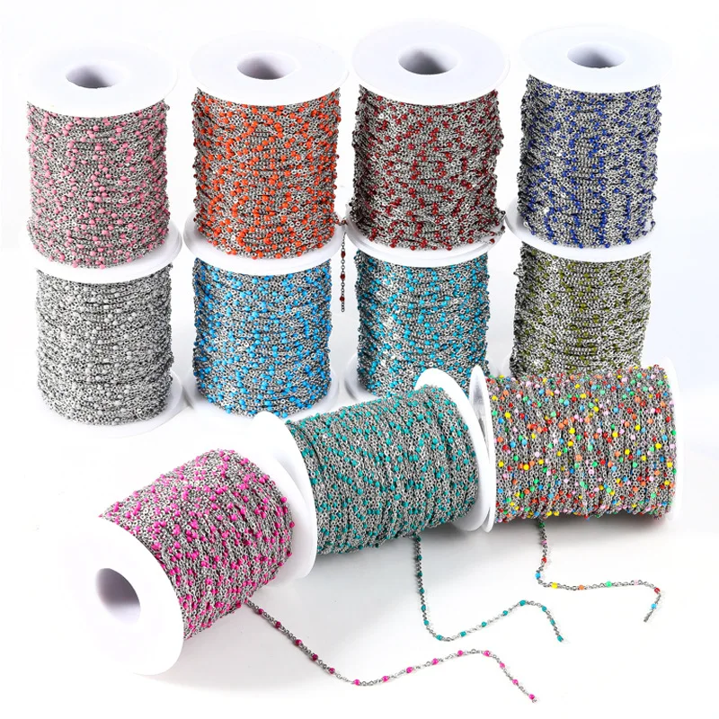Multicolor Handmade round link chain colorful enamel bead chain Stainless Steel Chain roll for jewelry making
Multicolor Handmade round link chain colorful enamel bead chain Stainless Steel Chain roll for jewelry making