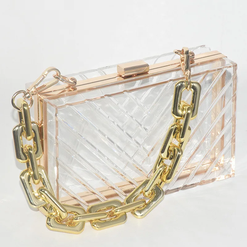 Metal Acrylic Chunky Chain Transparent Box Bag Portable Evening Clutch Purse Fashion Versatile Messenger Shoulder Bag
Metal Acrylic Chunky Chain Transparent Box Bag Portable Evening Clutch Purse Fashion Versatile Messenger Shoulder Bag