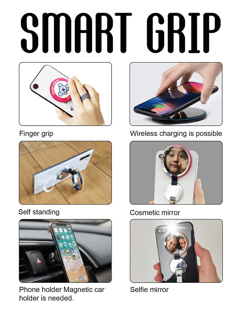 Wholesale Factory Price Blank Phone Holder Finger Grip Smart Mirror Grip Phone Socket for Mobile Phone