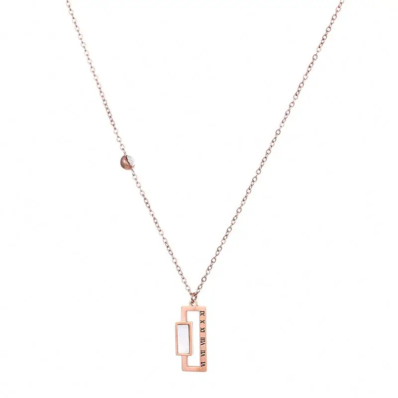 Unique White Shell Rectangle Modern Contemporary Square Roman Numerals Pendant Rose Gold Plated Necklace Chain, Rose gold color
Unique White Shell Rectangle Modern Contemporary Square Roman Numerals Pendant Rose Gold Plated Necklace Chain, Rose gold color
