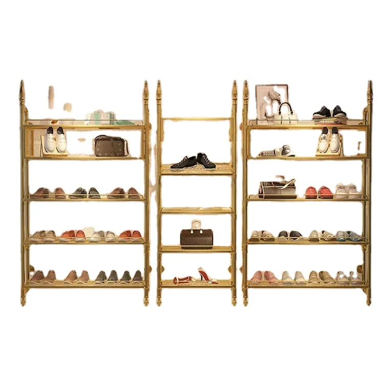 Department Store Showroom Design Shelves Footwear Stand Gold Metal Retail Clothes Display Shoe Rack Buy Fashion Creative Boot Shoes Store Free Standing Hanging Rotating Display Rack New Style Shoe Store Display Racks