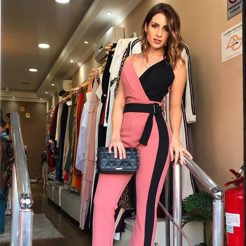 Wholesale New Arrival Women Ladies V-neck Spaghetti Strap Belt Color Matching Slim Siamese trousers Casual Long Pants Jumpsuit
Wholesale New Arrival Women Ladies V-neck Spaghetti Strap Belt Color Matching Slim Siamese trousers Casual Long Pants Jumpsuit