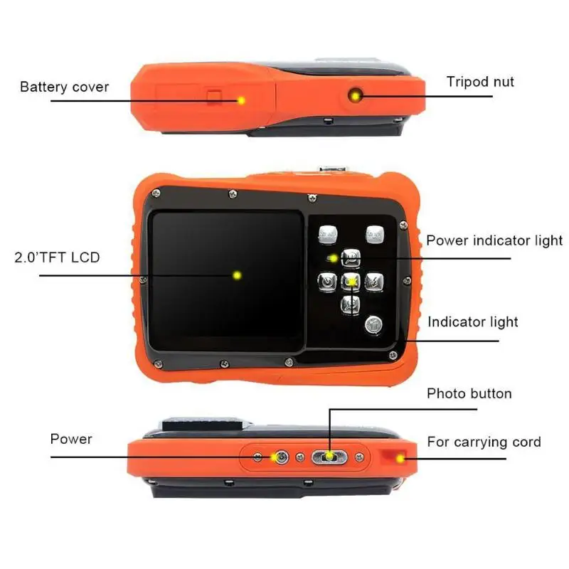 Cartton Mini 2.0inch Kids Digital Camera 12MP HD 720P Waterproof Portable Camcorder Video Recorder Built-in Microphone Gift New