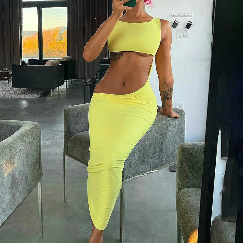 Women Casual Plain Dress Round Neck Sleeveless Cut Our Crop Elegant Bodycon Dress
Women Casual Plain Dress Round Neck Sleeveless Cut Our Crop Elegant Bodycon Dress