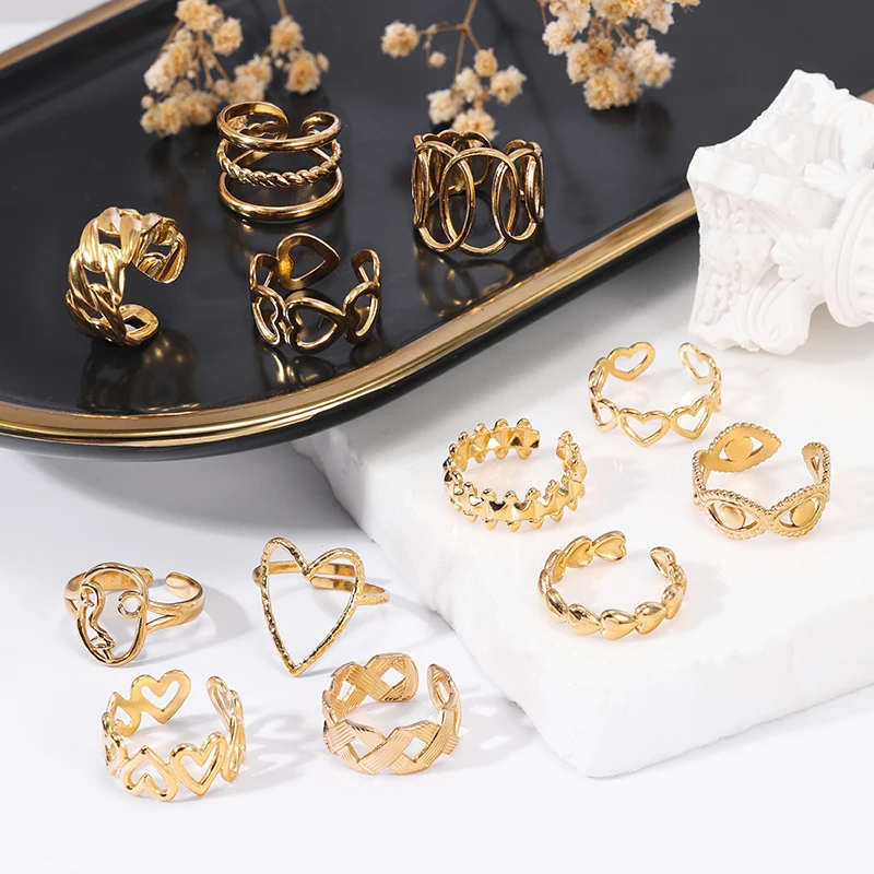 HOVANCI Stainless Steel Finger Rings For Women Jewelry Adjustable Gold Plated Waterproof Hollow Texture Heart Finger Rings
HOVANCI Stainless Steel Finger Rings For Women Jewelry Adjustable Gold Plated Waterproof Hollow Texture Heart Finger Rings