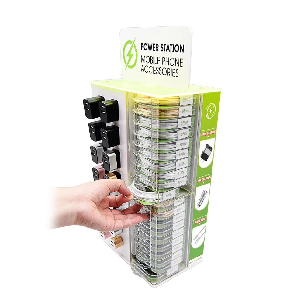 Display mobile phone accessories factory supplier data cables charger and earphones in retail store, White/black/pink/yellow
Display mobile phone accessories factory supplier data cables charger and earphones in retail store, White/black/pink/yellow