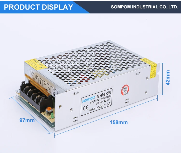 Electric Power Supply 54W Equipment DC 18v 3a power supply transformers 18v smps regulated