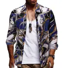 Wholesale Custom New Fashion Men Spring Autumn Printing Button Lapel Long Sleeve Tops Blouse Casual Shirt