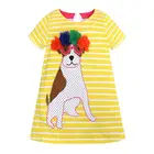 New Summer Baby Girl Dress With Cartoon Patch Short Sleeve Explorer Fancy Baby Girl Dress