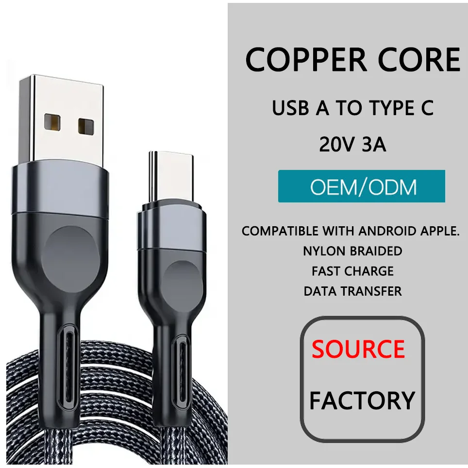 3A Fast Charging Type-C Cable Factory Custom High Quality Nylon Braided USB To Type C Cable USB 2.0 Phone Charger Cable
3A Fast Charging Type-C Cable Factory Custom High Quality Nylon Braided USB To Type C Cable USB 2.0 Phone Charger Cable