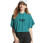 KEYIDI Custom Print Logo Sexy Summer Short Sleeve Crop Top Hoodies Women