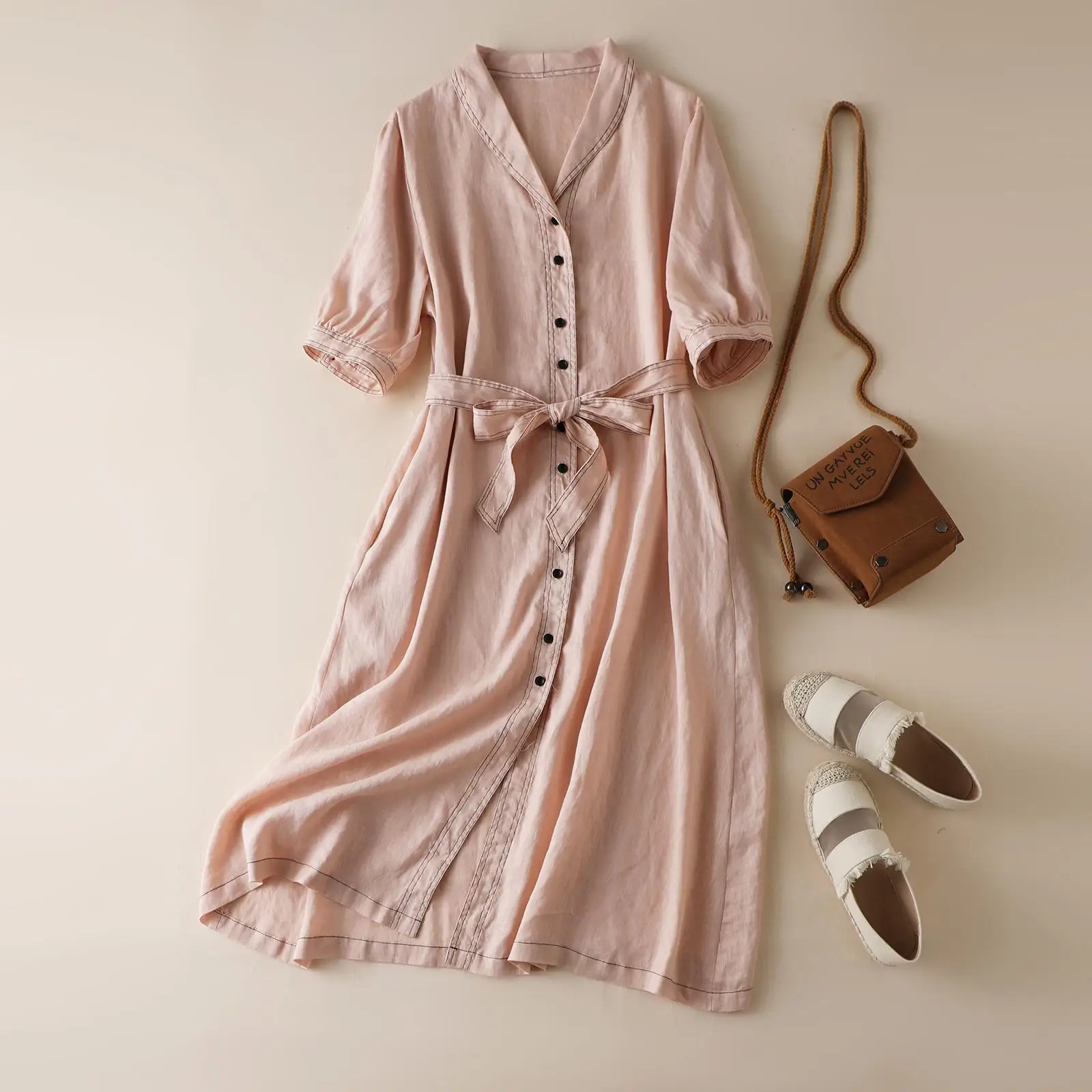 summer 100% pure linen dress clothing women casual dresses collar shirt dress
summer 100% pure linen dress clothing women casual dresses collar shirt dress