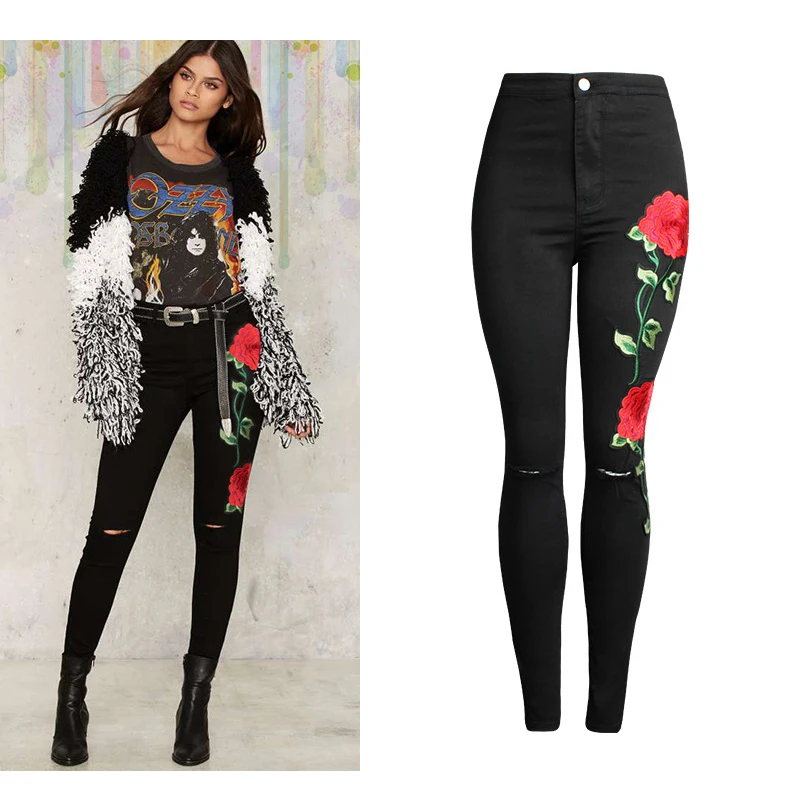 European and American Denim high waist embroidered pants new ladies Slim feet pants women jeans, Blue
European and American Denim high waist embroidered pants new ladies Slim feet pants women jeans, Blue