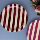 White Red Metallic Striped Paper Plates Disposable Tableware For Birthday Wedding Party Supplies