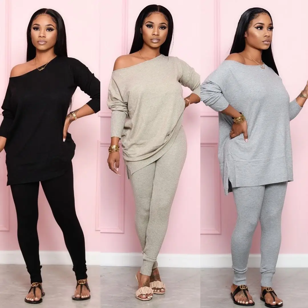 B63166A European and American women's wear simple fashion casual loose solid color bat sleeve two-piece set, Gray/black/rice yellow
B63166A European and American women's wear simple fashion casual loose solid color bat sleeve two-piece set, Gray/black/rice yellow