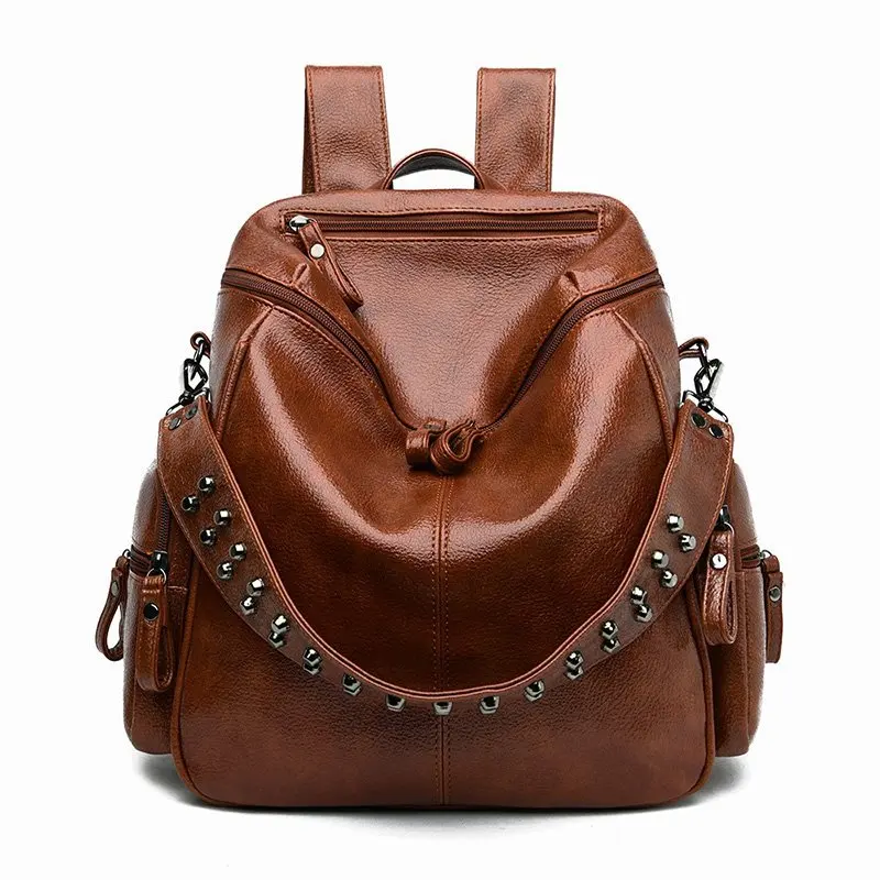 Fashion women PU leather backpack convertible rivet shoulder bag casual style with low MOQ travel backpack for girls, Brown,black
Fashion women PU leather backpack convertible rivet shoulder bag casual style with low MOQ travel backpack for girls, Brown,black